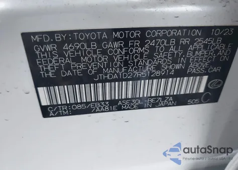 2024 Lexus Is 300 z USA, uszkodzony, nr VIN JTHDA1D27R5128914